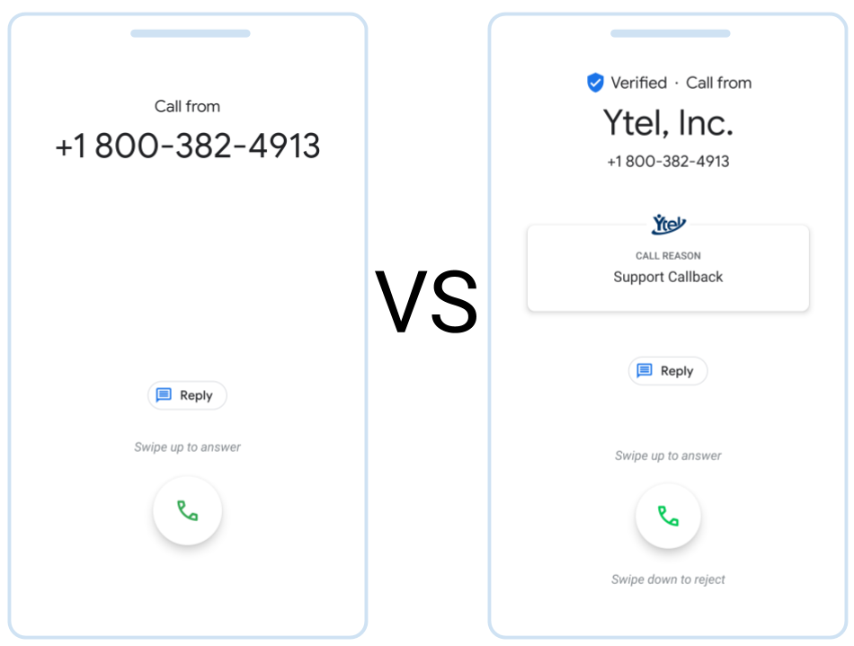 Non verified vs Google Verified call Image